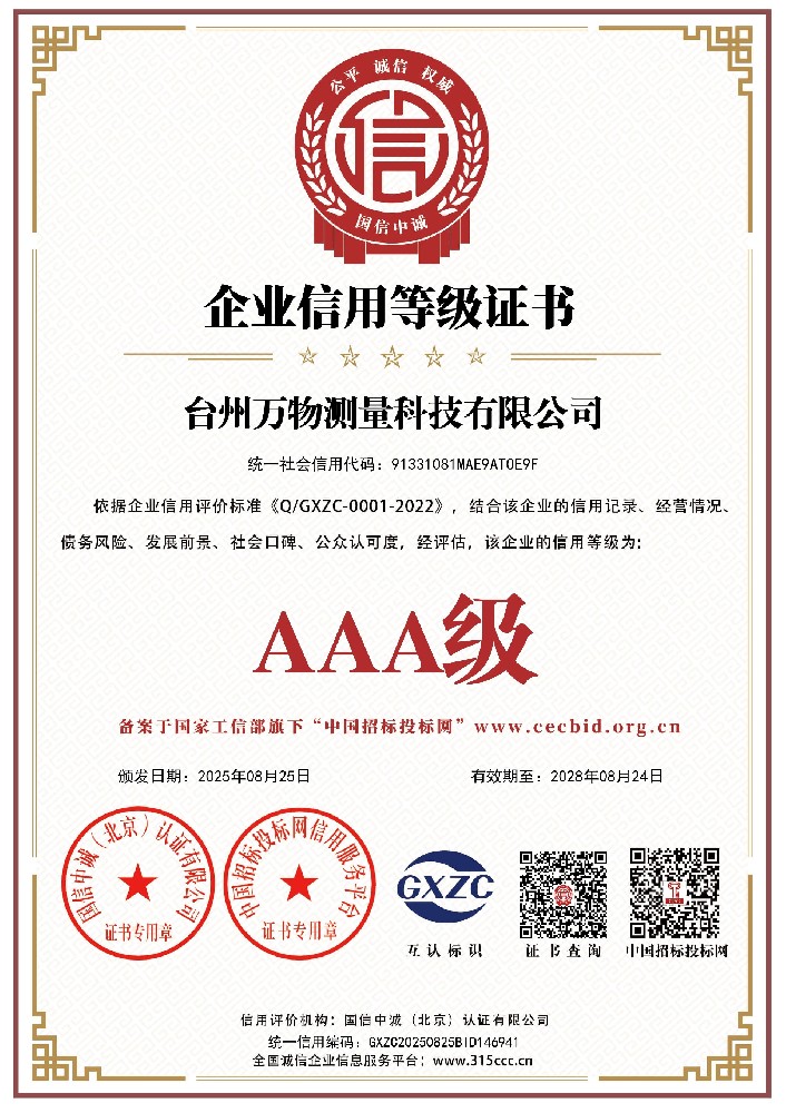 企业信用等级证书